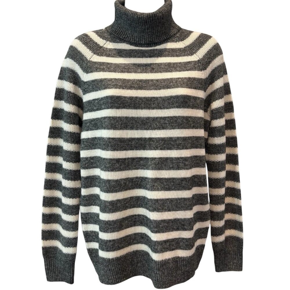 LOFT Gray Cream Striped Turtleneck‎ Sweater Pullover Women’s Medium
